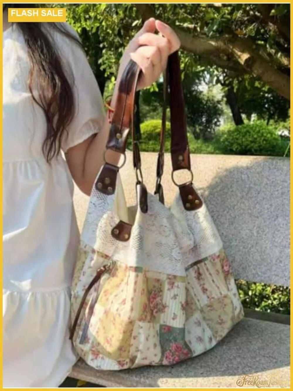 Vintage Cottagecore Lace Hobo Tote Bag with Magnetic Closure, Fits 11-inch